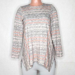 Pure Jill J Jill Soft Shark Bite Tunic Top Gray Pink Orange Stripes